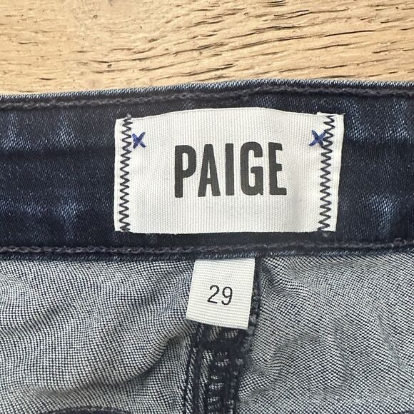 PAIGE Womens High Rise Bell Canyon Flare Leg Jeans Blue Dark Wash Frayed Size 29 - Picture 5 of 16